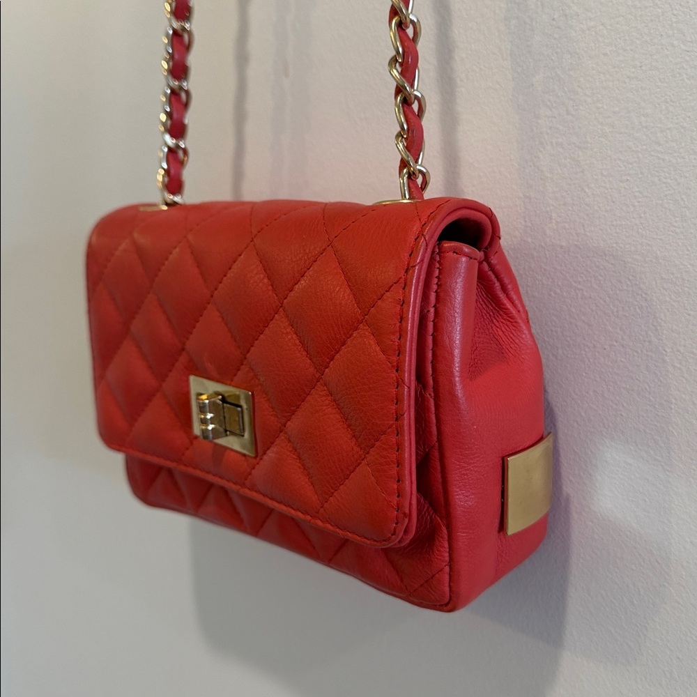 Chic Borse In Pelle Genuine Leather Pinkish Coral Mini Crossbody Bag - Picture 4 of 12